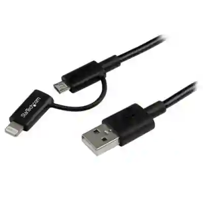Cablu de date Startech LTUB1MBK, USB - Lightning + micro USB, 1m, Black