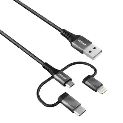Cablu de date Trust Keyla Strong 3-In-1, USB - micro USB + USB-C + Lightning, 1m, Grey