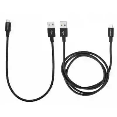 Cablu de date Verbatim 48875, USB - microUSB, 1m/0.3m, Black, 2buc