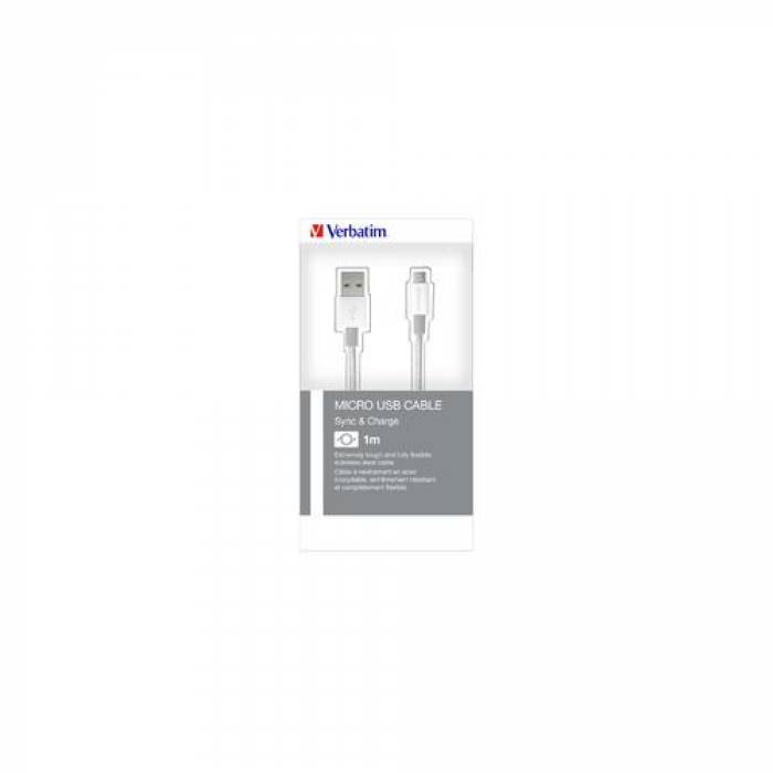 Cablu de date Verbatim, USB - Mirco USB-B, 1m, Silver