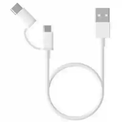 Cablu de date Xiaomi 15303, USB - microUSB + USB-C, 1m, White