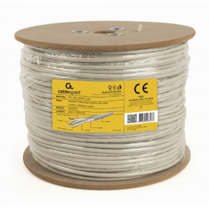 Cablu de retea Gembird SPC-6A-LSZHCU-SO, Cat6a, S/FTP, 305m, Gray