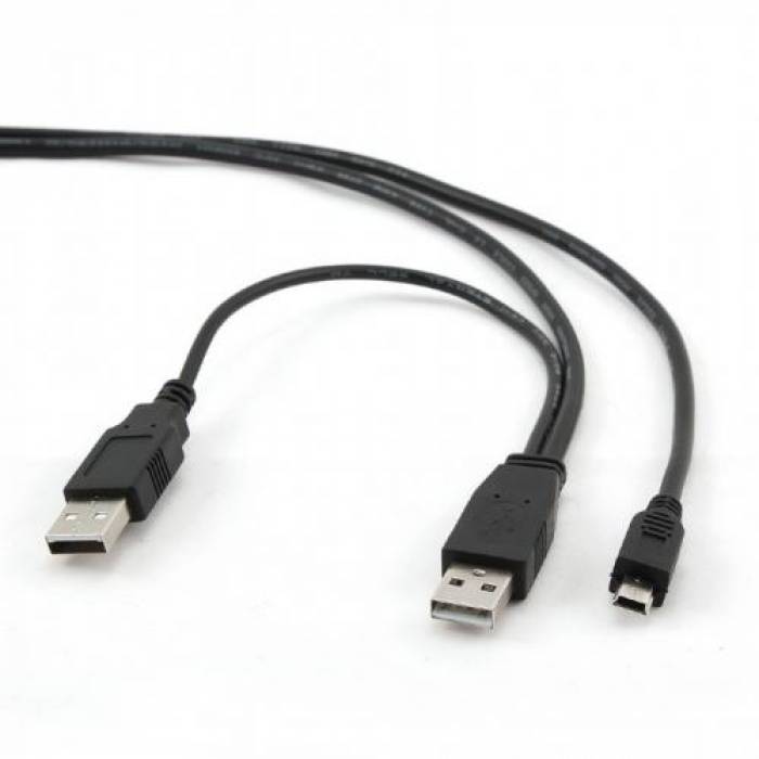 Cablu Gembird, USB 2.0 dual A - mini USB, 0.9m, Black