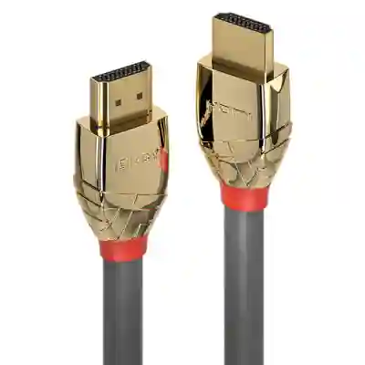 Cablu Lindy LY-37864, HDMI - HDMI, 5m, Gray-Gold