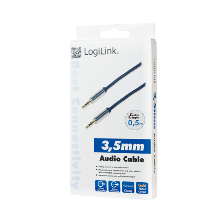 Cablu LogiLink CA10050, Jack 3.5mm - Jack 3.5mm, 0.5m, Blue