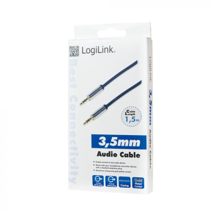 Cablu LogiLink CA10150, Jack 3.5mm - Jack 3.5mm, 1.5m, Blue