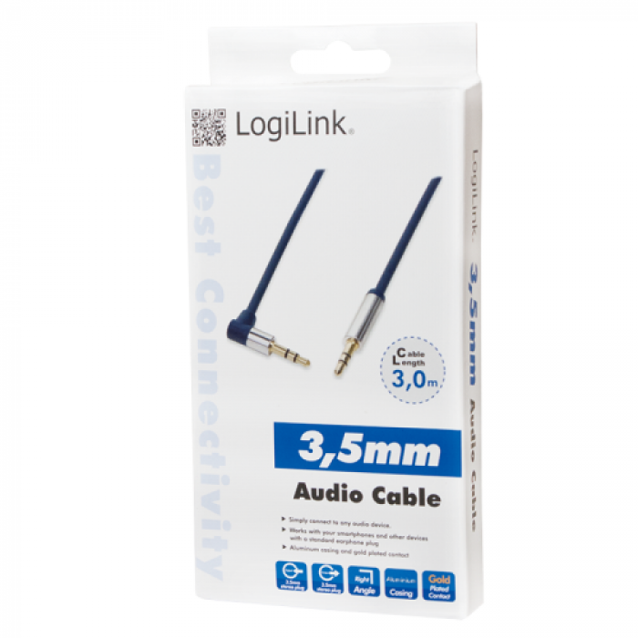 Cablu LogiLink CA11300, Jack 3.5mm - Jack 3.5mm, 3m, Blue