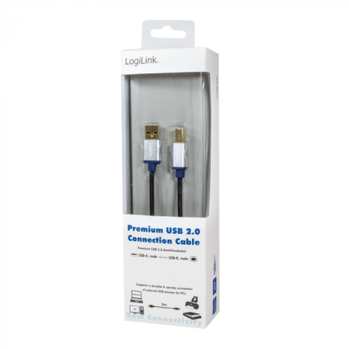 Cablu Logilink USB 2.0 A male - USB 2.0 B male, 2m