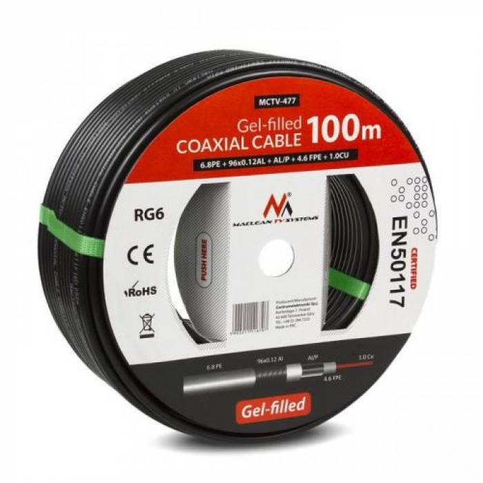 Cablu Maclean MCTV-477, Coaxial - Coaxial, 100m, Black