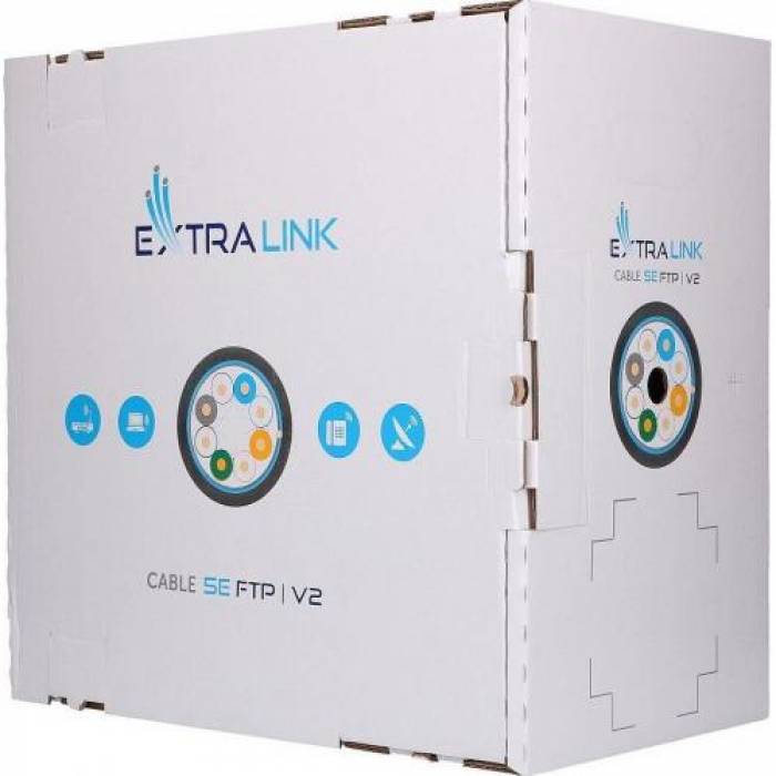 Cablu retea Extralink EX.8710 V2, Cat.5e, F/UTP, 305m, Black