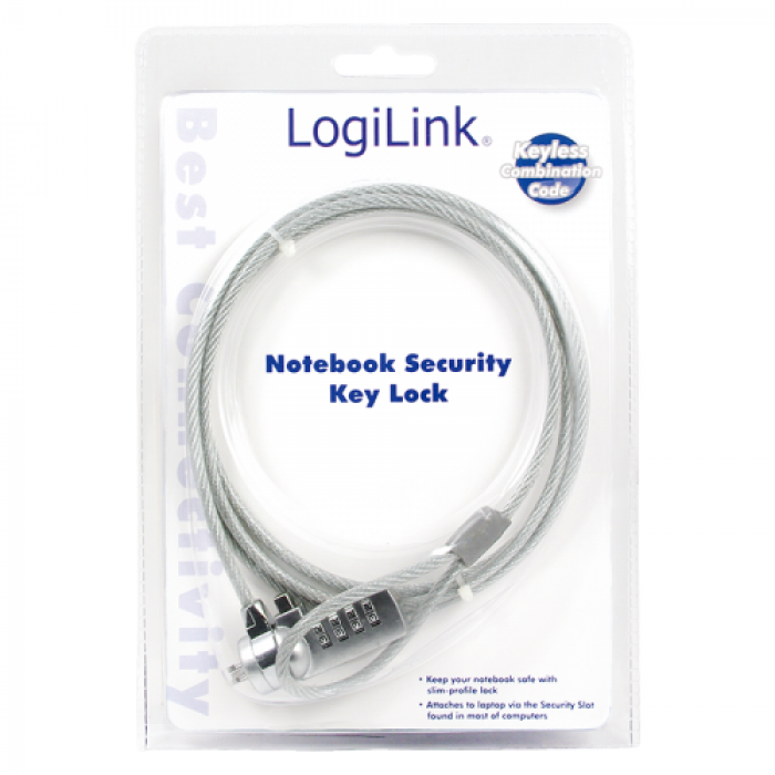 Cablu securitate LogiLink NBS003 cu cifru pentru laptop, Silver