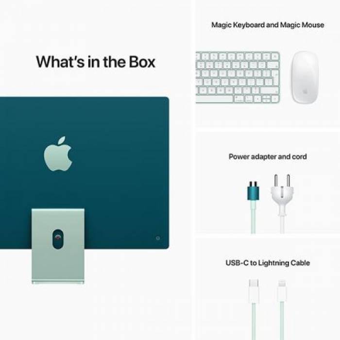 Calculator Apple iMac 4.5K Retina, Apple M1, 24inch, RAM 8GB, SSD 256GB, Apple M1 7-core, Mac OS Big Sur, Green