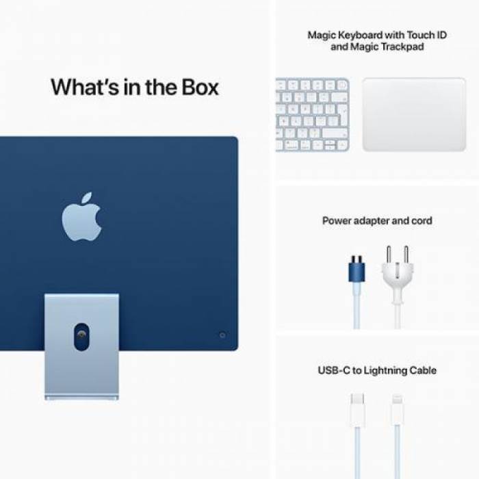 Calculator Apple iMac 4.5K Retina, Apple M1, 24inch, RAM 8GB, SSD 256GB, Apple M1 8-core, Mac OS Big Sur, Blue
