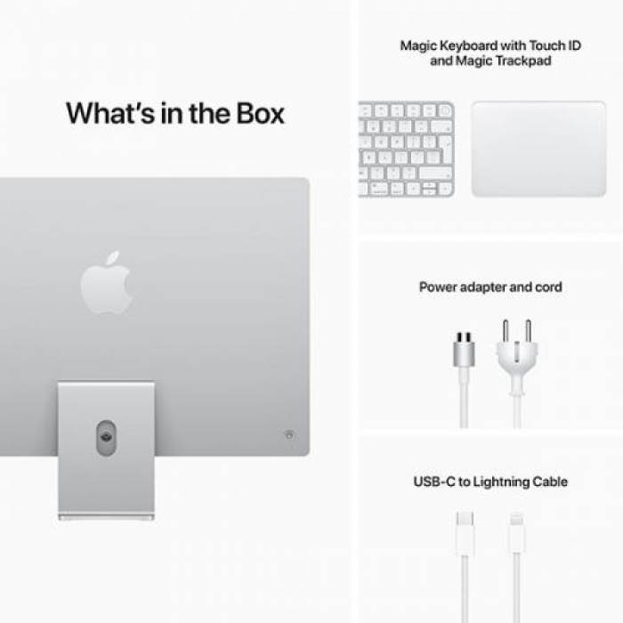 Calculator Apple iMac 4.5K Retina, Apple M1, 24inch, RAM 8GB, SSD 256GB, Apple M1 8-core, Mac OS Big Sur, Silver