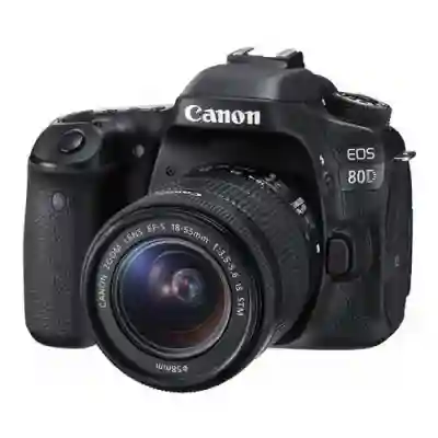 Camera foto DSLR Canon EOS 80D, 24.2MP, Black + Obiectiv EF-S 18-55mm IS STM