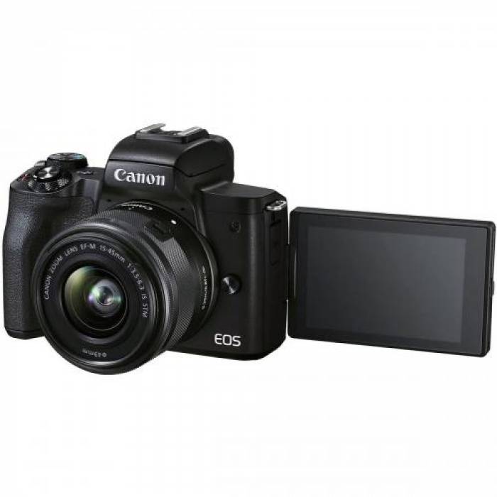 Camera foto Mirrorless Canon EOS M50 Mark II, 24.1 MP, APS-C, Black + Obiectiv EF-M 15-45mm f/3.5-6.3 IS STM Black