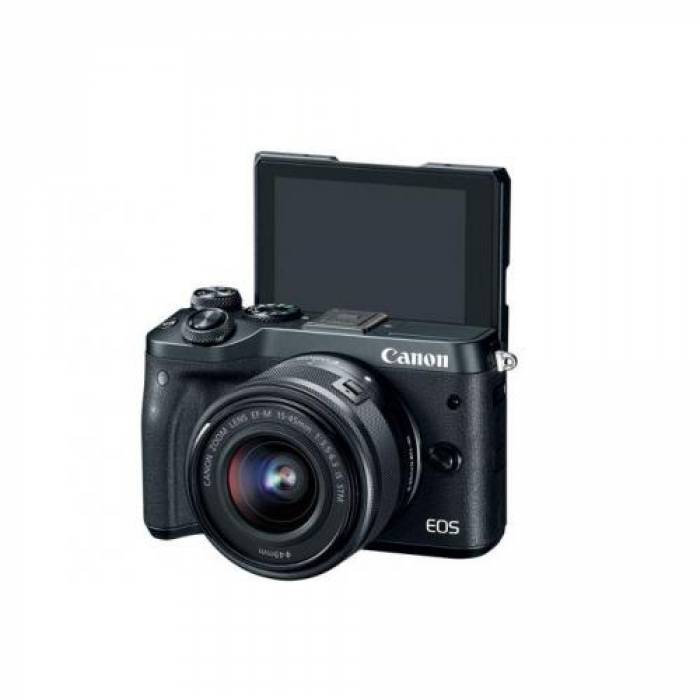 Camera Foto Mirrorless Canon EOS M6, 24.2MB, Black + Obiectiv EF-M 15-45MM