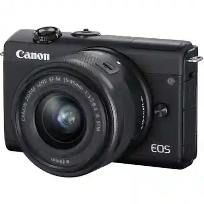 Camera foto Mirrorless Canon M200, 24.1 MP, Black + Obiectiv 15-45mm, Black