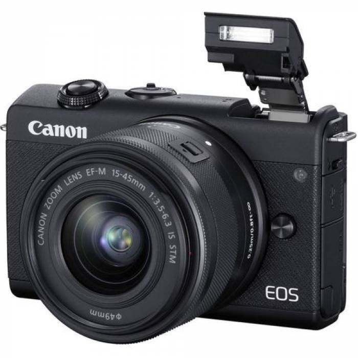 Camera foto Mirrorless Canon M200, 24.1 MP, Black + Obiectiv 15-45mm, Black + Obiectiv 55-200mm, Black