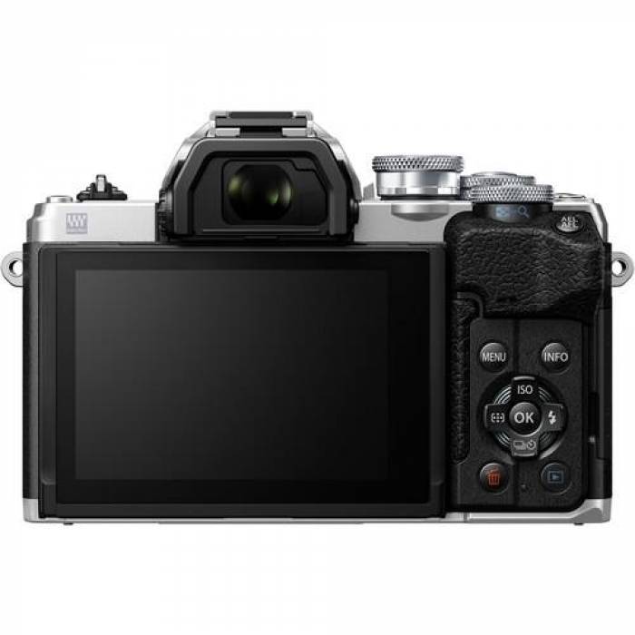 Camera foto Mirrorless Olympus OM-D E-M10 Mark IV body, 20.3MP, Silver + Obiectiv M.Zuiko Digital ED 14-42mm f/3.5-5.6 EZ Silver