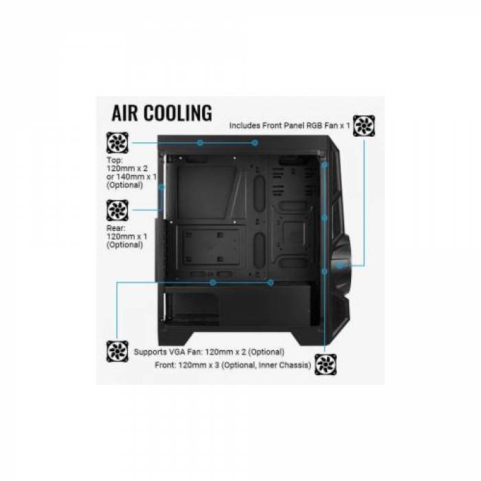 Carcasa Aerocool AeroEngine RGB Tempered Glass, Black, Fara sursa