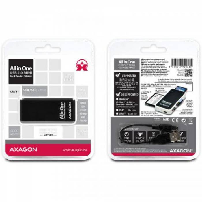 Card Reader Axagon CRE-X1, USB 2.0, Black-White