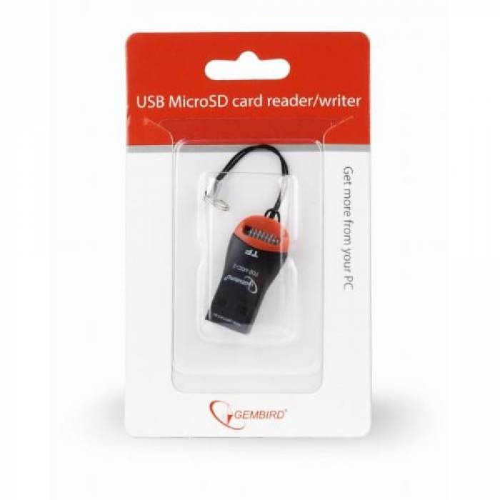 Card Reader Gembird FD2-MSD-3, MicroSD, Black-Orange