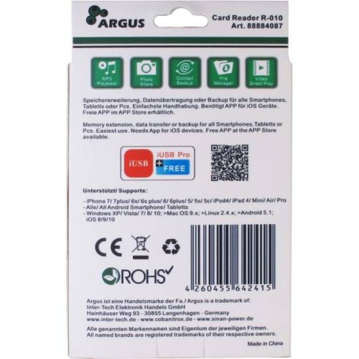 Card Reader Inter-Tech Argus R-010, USB 2.0