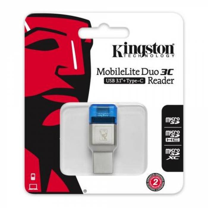 Card Reader Kingston MobileLite DUO FCR-ML3C, USB tip A/USB tip C, Silver