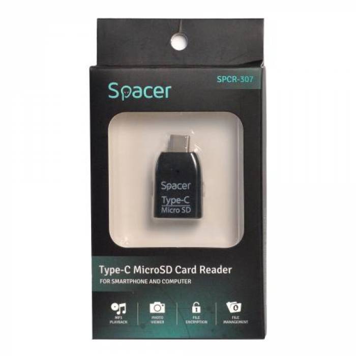 Card reader Spacer SPCR-307, MicroSD, USB-C, BLack