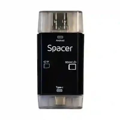 Card reader Spacer SPCR-309, SD/MicroSD, USB/USB-C/MicroUSB, Black