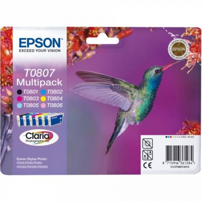 Cartus Cerneala Epson T0807 MultiPack Black, Cyan, Magenta, Yellow, Light Cyan, Light Magenta C13T08074011