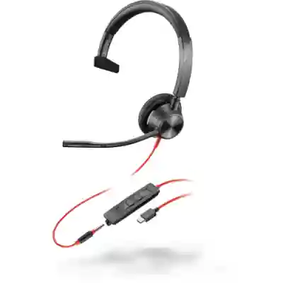 Casca cu microfon Poly Blackwire 3315, 3.5mm jack/USB-C, Black