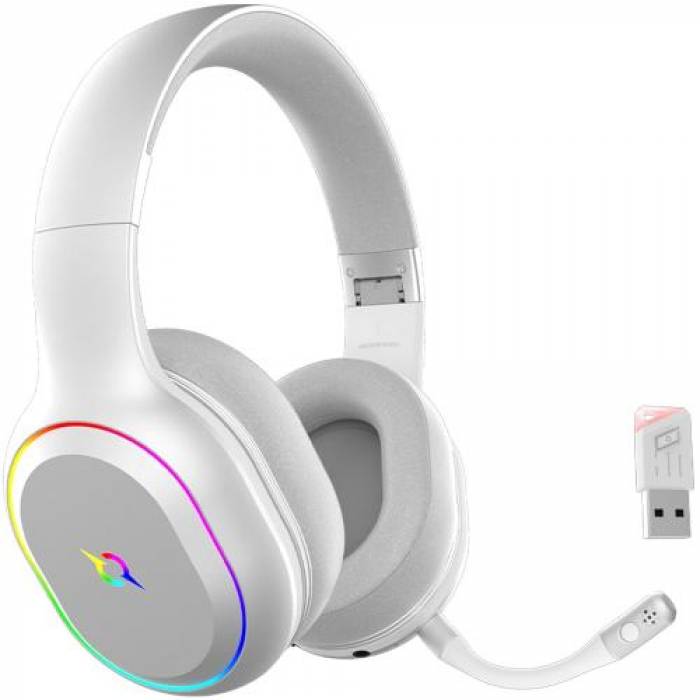 Casti cu microfon AQIRYS Lyra, USB Wireless/Bluetooth/3.5mm jack, White