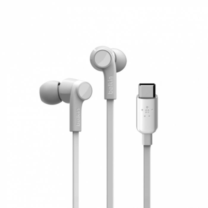 Casti cu microfon Belkin ROCKSTAR, USB-C, White