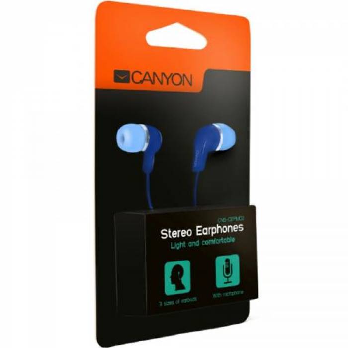 Casti cu microfon Canyon In-Ear CNS-CEPM02BL, 3.5mm jack, Blue