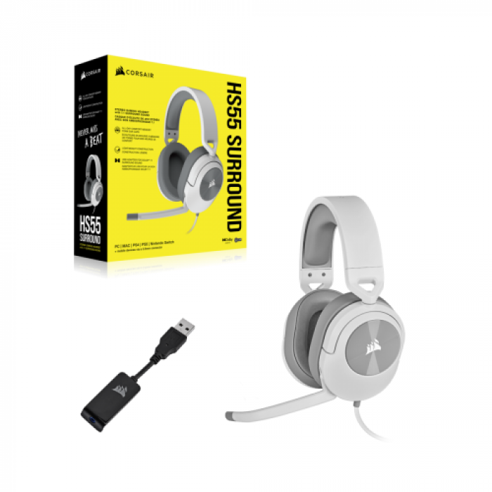 Casti cu microfon Corsair HS55 Surround, White