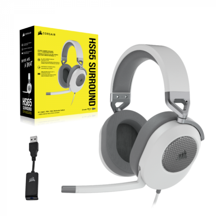 Casti cu microfon Corsair HS65 Surround, White