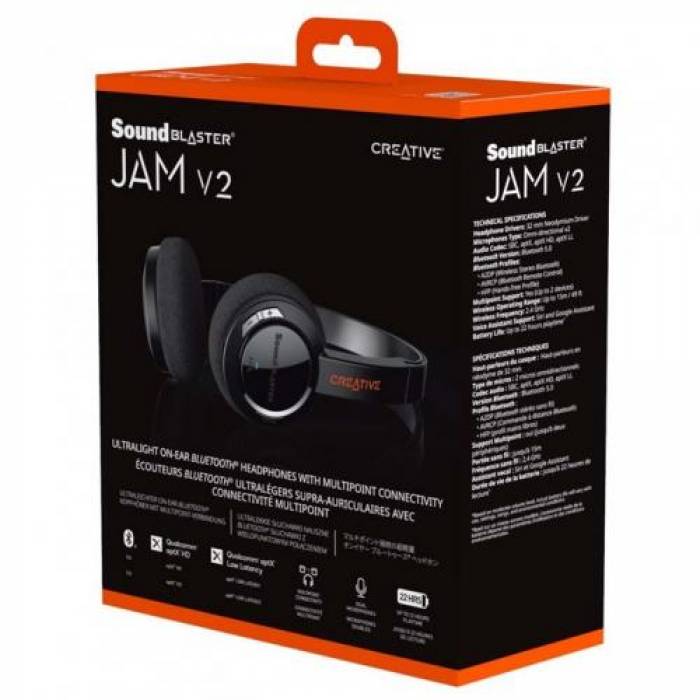Casti cu microfon Creative Sound Blaster Jam V2, Bluetooth, Black