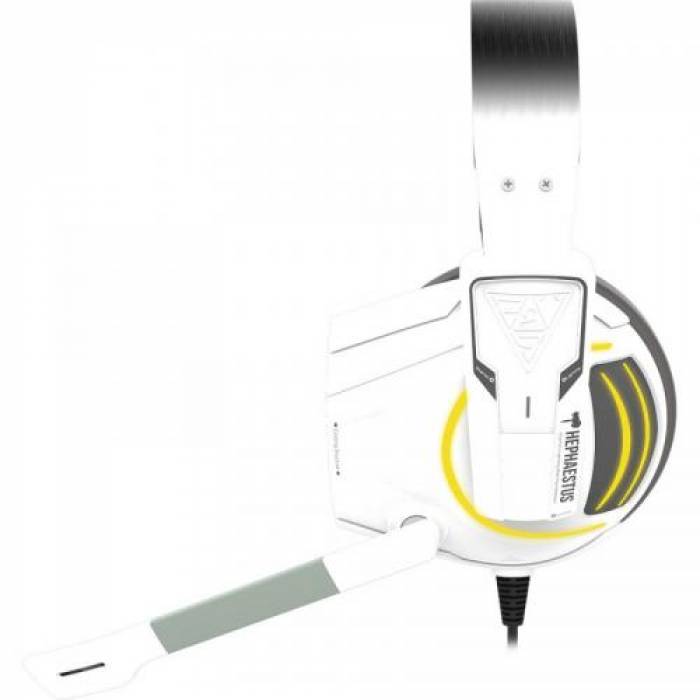 Casti cu microfon Gamdias Hephaestus E1, 3.5mm jack/USB-A, White-Silver