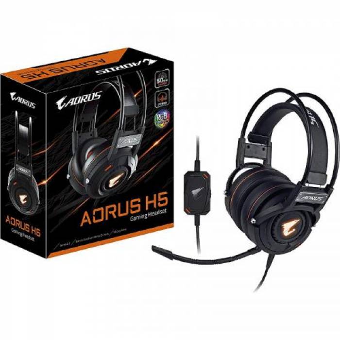 Casti cu microfon Gigabyte AORUS H5, USB-A/3.5mm jack, Black