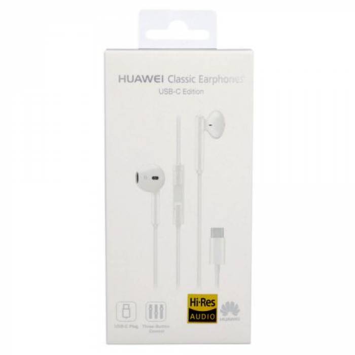 Casti cu microfon Huawei 55030088, USB-C, White