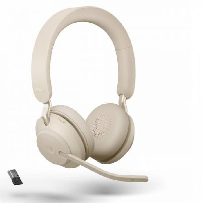 Casti cu microfon Jabra Evolve2 65, Link380a UC Stereo, Bluetooth, Beige