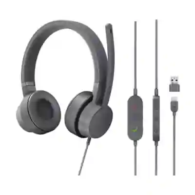 Casti cu microfon Lenovo Go Wired ANC, USB-C, Storm Grey