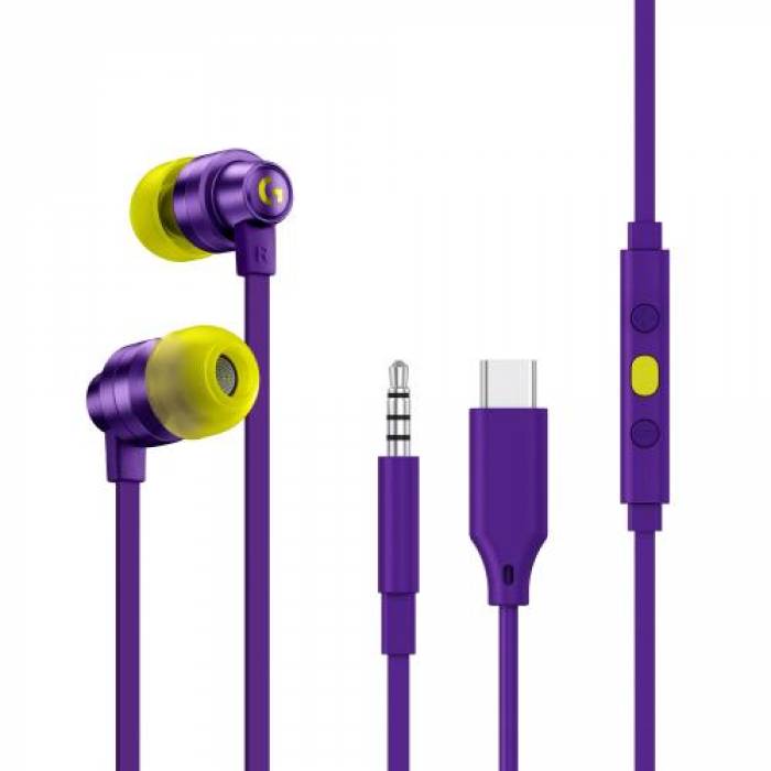 Casti cu microfon Logitech G333, 3.5mm jack/USB-C, Purple