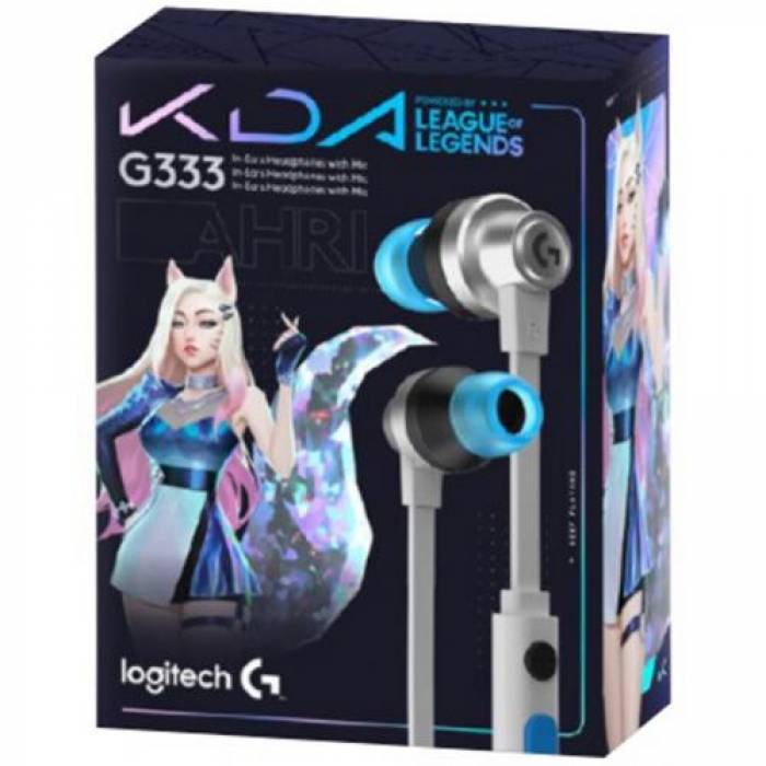 Casti cu microfon Logitech G333 LoL KDA Edition, 3.5mm jack/USB-C, White