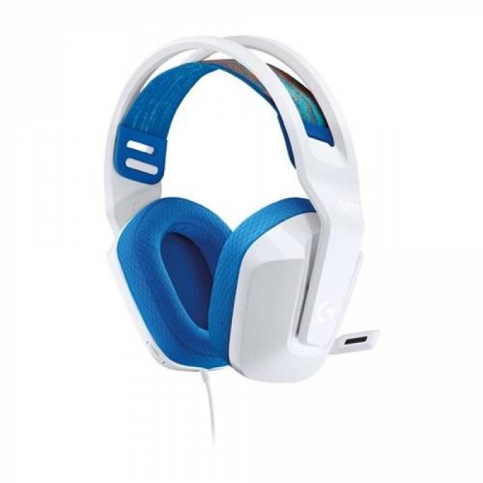 Casti cu microfon Logitech G335, 3.5mm jack, White-Blue