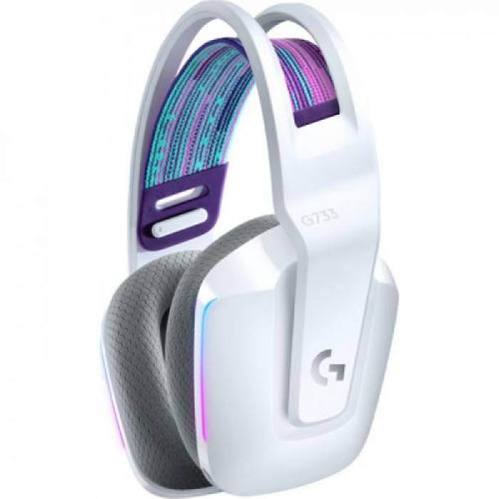 Casti cu microfon Logitech LIGHTSPEED G733, USB Wireless, White