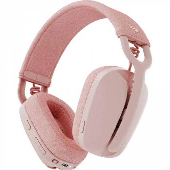 Casti cu microfon Logitech Zone Vibe 100, Bluetooth, Rose