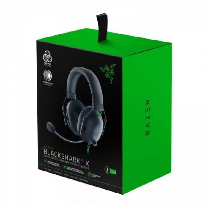 Casti cu microfon Razer Blackshark V2 X, Black-Green